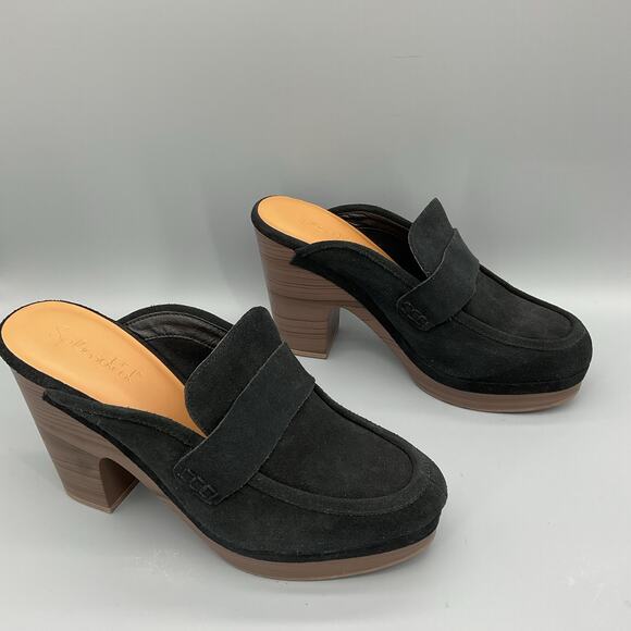 NEW Splendid Women’s Vina Suede Platform Clogs Black Size 10M - Picture 1 of 11